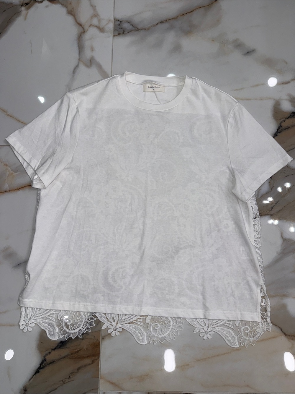 Commense Lace-Back Cotton Short Sleeve Top